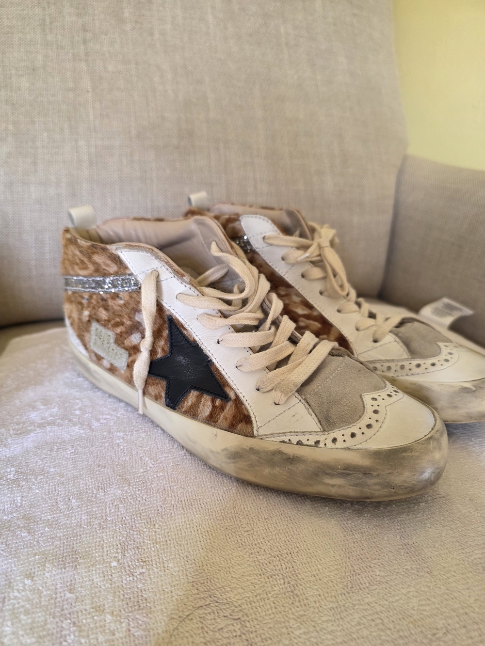 Golden Goose High-Top Sneakers in Tan & Black
